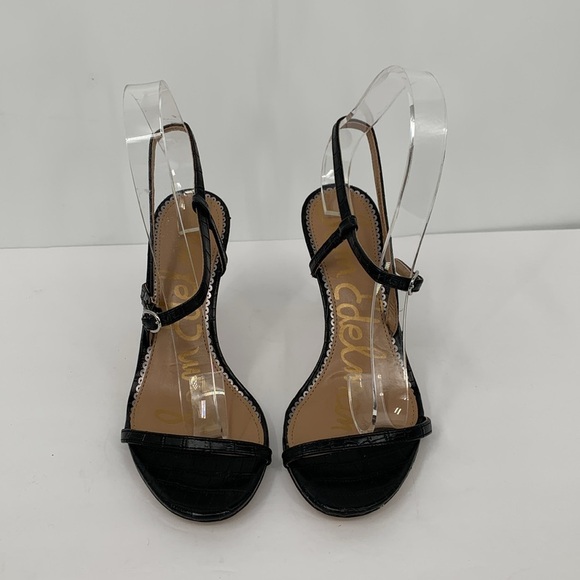 Sam Edelman Dara strappy naked sandals shoe heel croc delicate embossed black 7 - Picture 3 of 7